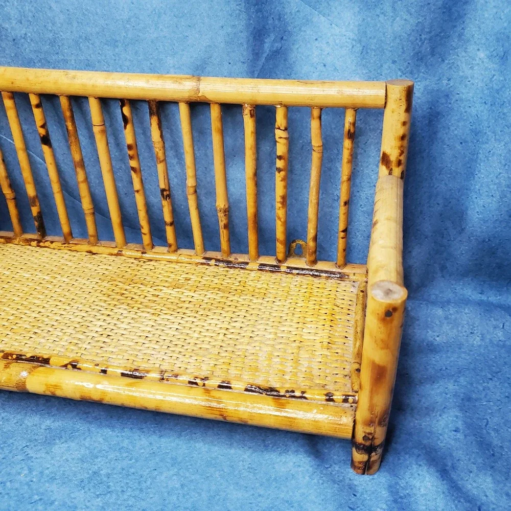 Vintage Tortoise Rattan Bamboo Bench Shelf Wall Hanging Display Rustic‎ Boho